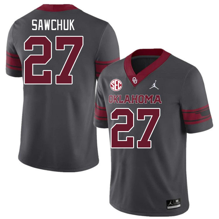 #27 Gavin Sawchuk Oklahoma Sooners 2024 SEC Conference College Football Jerseys-Charcoal